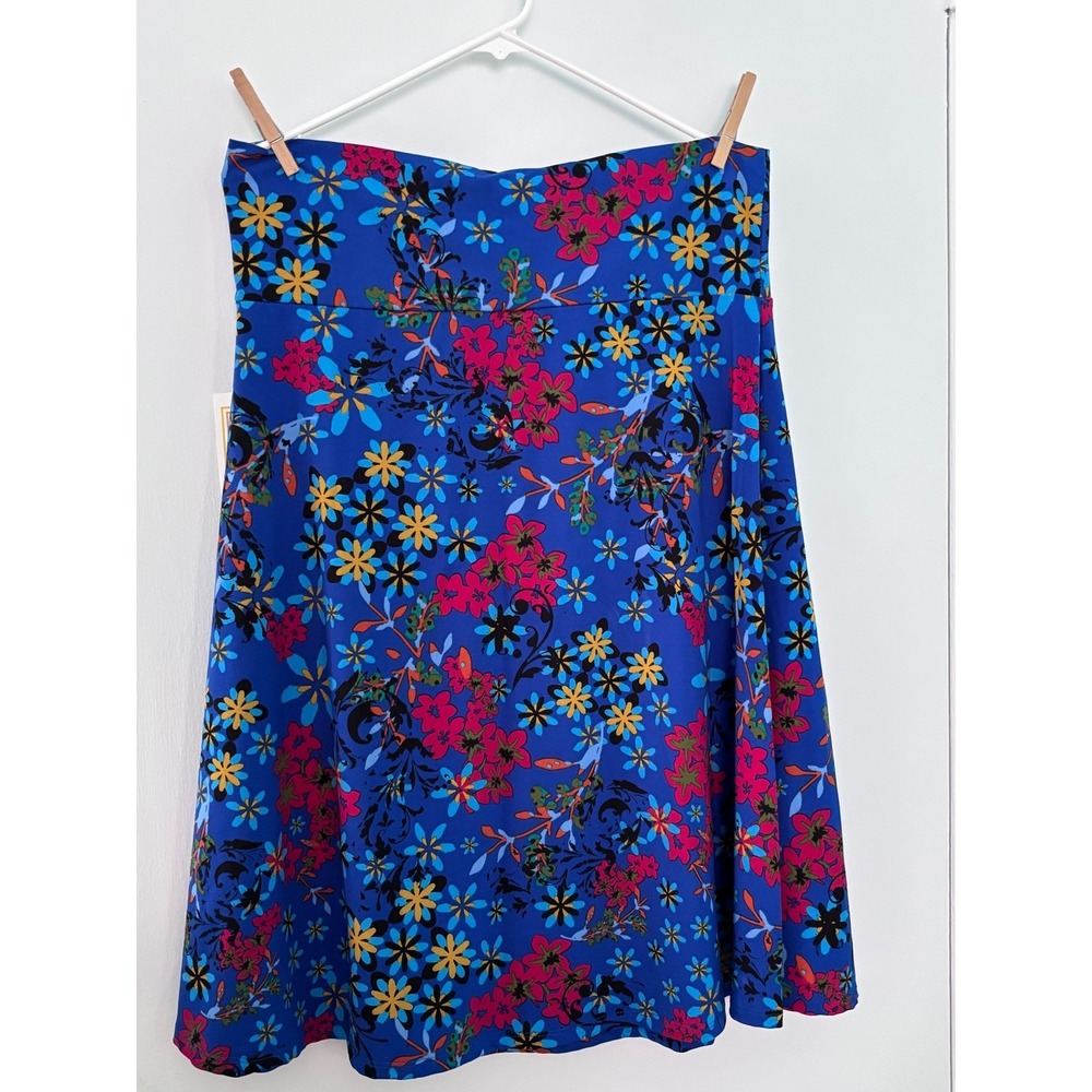 LuLaRoe Azure Skirt 2XL Blue Floral A-Line Yoga Waistband New With Tags